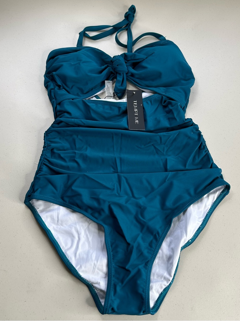 Tempt Me Halter Keyhole One Piece Swimsuit Women Small Teal Blue Slimming - Picture 6 of 6